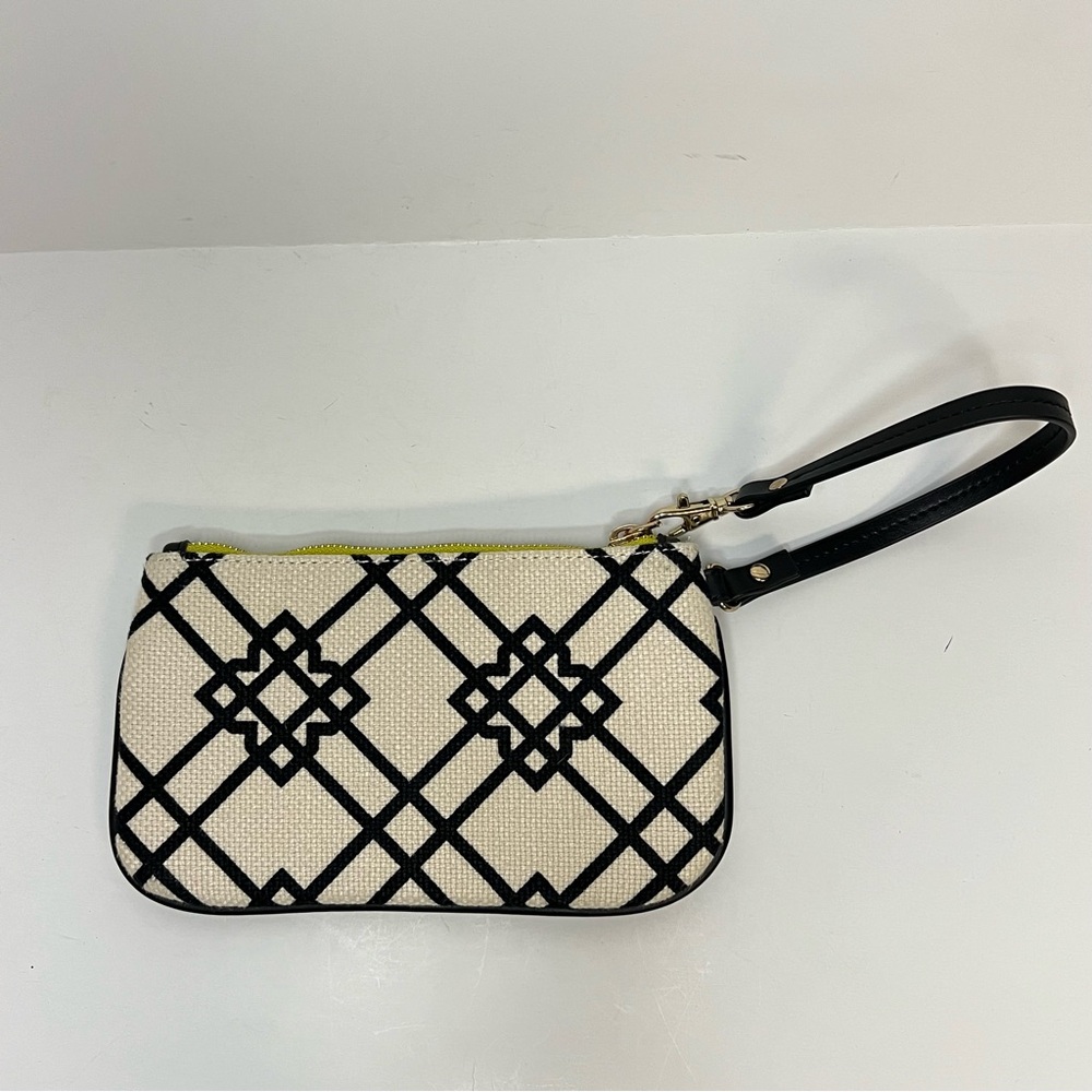 SPARTINA 449 Large Wristlet Wallet Linen Leather Geometric Black Green Zipper
